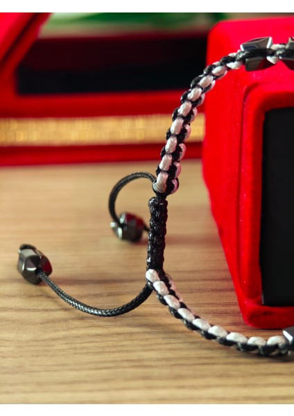 Makrome Örme Bileklik El Yapımı Kişiye Özel Harfli Bileklik Doğal Taş Hematit Bileklik