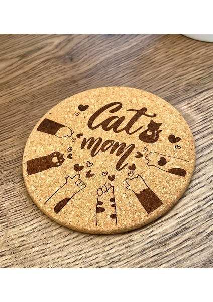 Cat Mom Baskılı Kedi Temalı Mantar Bardak Altlığı (1 Adet) modelleri