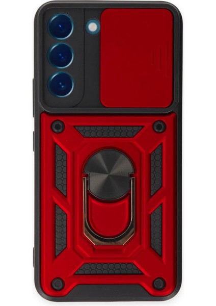 Samsung Galaxy S23 Kılıf Pars Lens Yüzüklü Silikon - Kırmızı