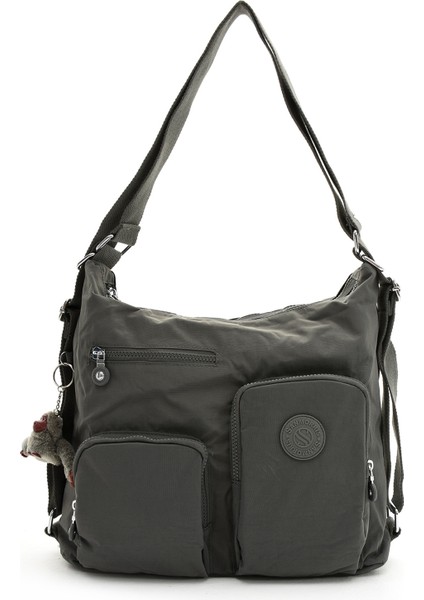 Sanmorris Glc Kadın 3021 Bölmeli Suya Dayanıklı Krinkıl Kumaş Çapraz Askılı Omuz ve Sırt Çantası