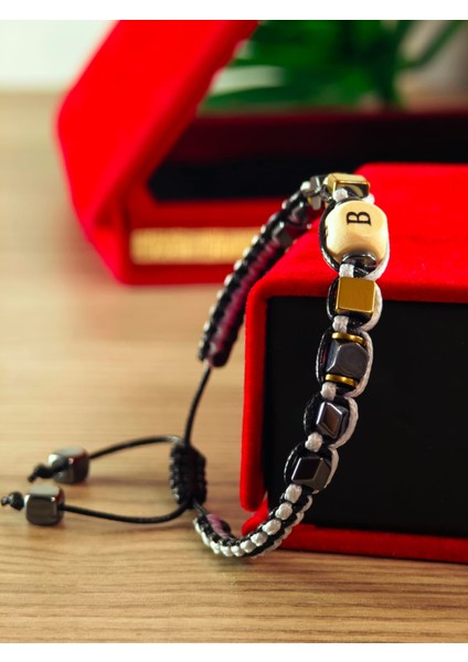 Makrome Örme Bileklik El Yapımı Kişiye Özel Harfli Bileklik Doğal Taş Hematit Bileklik