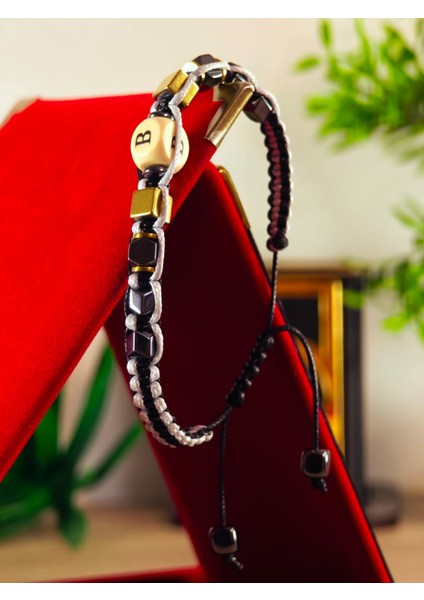 Makrome Örme Bileklik El Yapımı Kişiye Özel Harfli Bileklik Doğal Taş Hematit Bileklik fırsatları