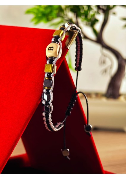 Makrome Örme Bileklik El Yapımı Kişiye Özel Harfli Bileklik Doğal Taş Hematit Bileklik indirimleri