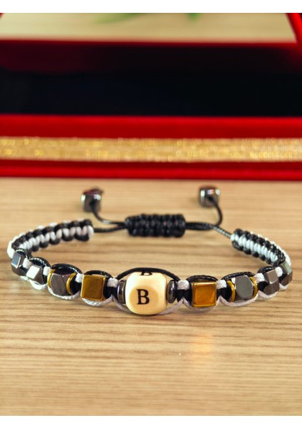 Makrome Örme Bileklik El Yapımı Kişiye Özel Harfli Bileklik Doğal Taş Hematit Bileklik