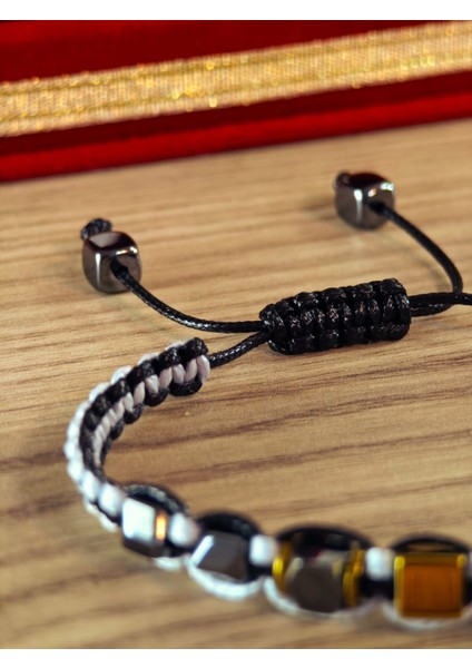 Makrome Örme Bileklik El Yapımı Kişiye Özel Harfli Bileklik Doğal Taş Hematit Bileklik