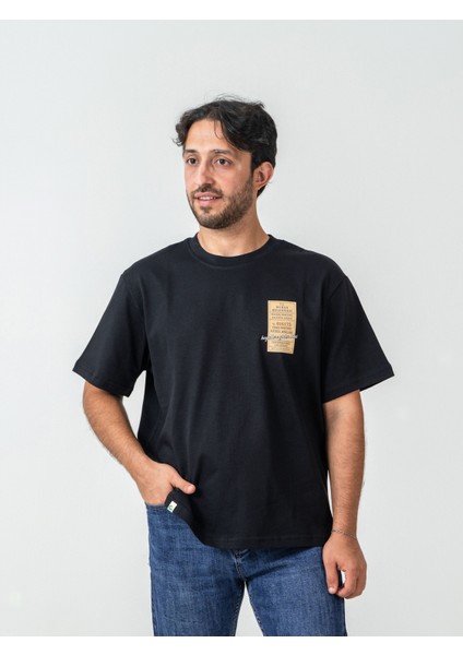 Unisex Erkek/kadın Oversize Bisiklet Yaka %100 Pamuk Baskılı Bilet T-Shirt