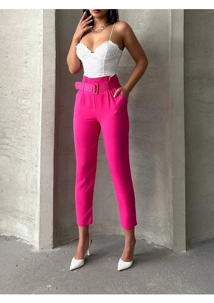Sptrns Kemerli Havuç Pantolon Fuşya (Beden: M) indirimleri