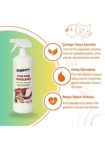 Kedi ve Köpek Kum Kabı Temizleyici Çamaşır Suyu Içermeyen Formül Koku Giderici 875 ml