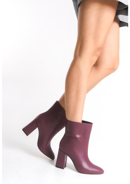 Kadın Bordo Cilt Fermuarsız Çekme Topuklu Bot Z3T5KBCML01– Günlük ve Şık