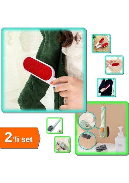 Çift Taraflı Toz Alma Fırçası + Deterjan Hazneli Süet Bot Temizleme Fırçası - 2li Set L0D8P7