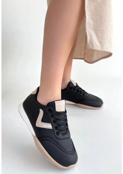Sptrns Jowen Siyah Cilt Bej Detaylı Bağcıklı Spor Ayakkabı (Numara: 37) modelleri