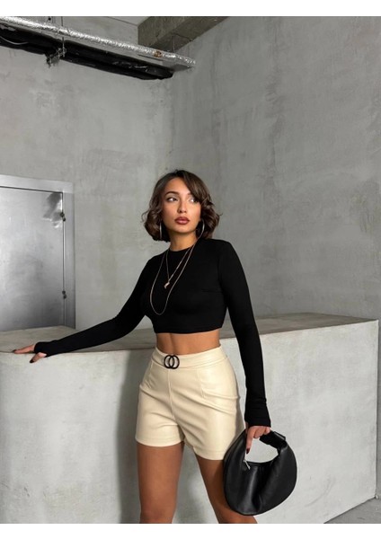 Sptrns Tokalı Deri Şort H24444 Krem (Beden: M) fırsatları