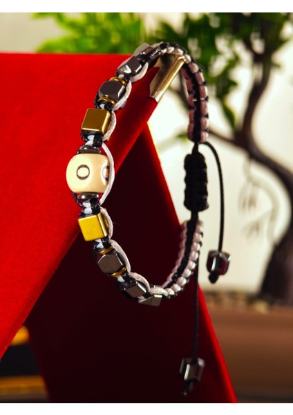 Makrome Örme Bileklik El Yapımı Kişiye Özel Harfli Bileklik Doğal Taş Hematit Bileklik