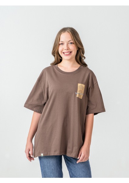 Unisex Erkek/kadın Oversize Bisiklet Yaka %100 Pamuk Baskılı Bilet T-Shirt