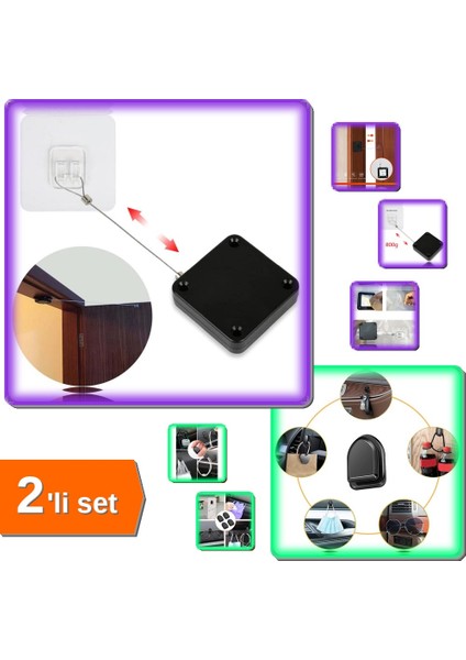 Otomatik Kapı Kapatma Aparatı + 10 Adet Kablo Toplayıcı Sabitleyici Kanca Askı - 2li Set A7Z5L4