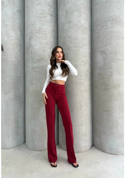 Sptrns Önü Cumalı Ithal Krep Pantolon Bordo (Beden: M)