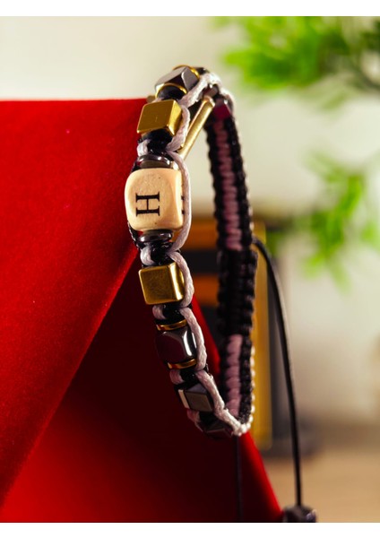 Makrome Örme Bileklik El Yapımı Kişiye Özel Harfli Bileklik Doğal Taş Hematit Bileklik