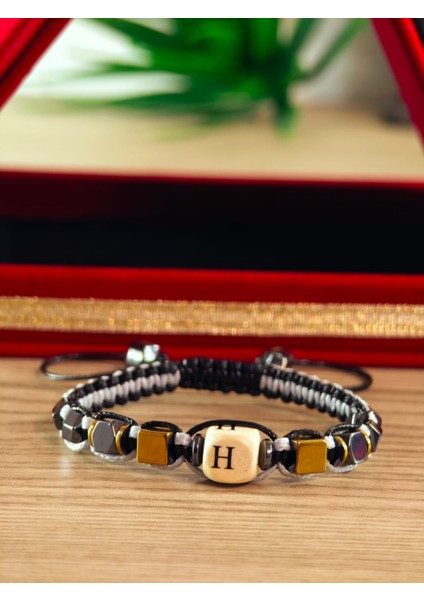 Makrome Örme Bileklik El Yapımı Kişiye Özel Harfli Bileklik Doğal Taş Hematit Bileklik fırsatları