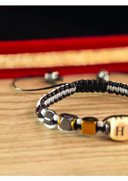 Makrome Örme Bileklik El Yapımı Kişiye Özel Harfli Bileklik Doğal Taş Hematit Bileklik indirimleri