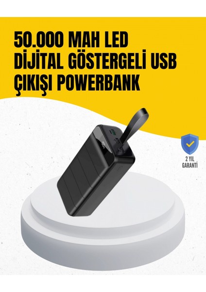 50.000 Mah Kapasiteli Powerbank – Hızlı Şarj Destekli, 4 USB Portlu, LED Işıklı Taşınabilir Enerji Deposu