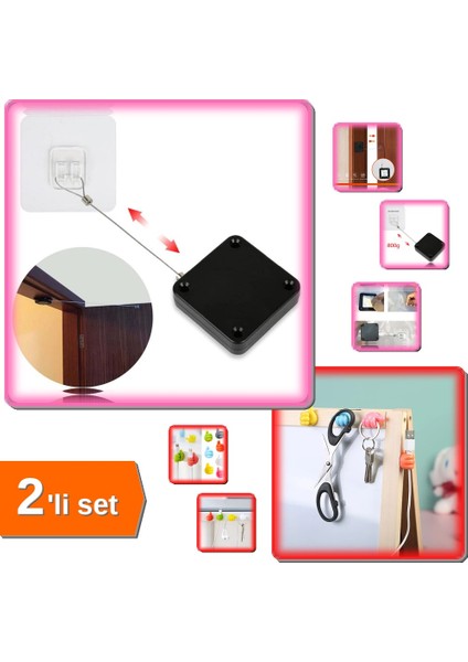 Otomatik Kapı Kapatma Aparatı + 10 Adet Renkli Ok Işaretli Kablo Düzenleyici Klips - 2li Set T0B0E3