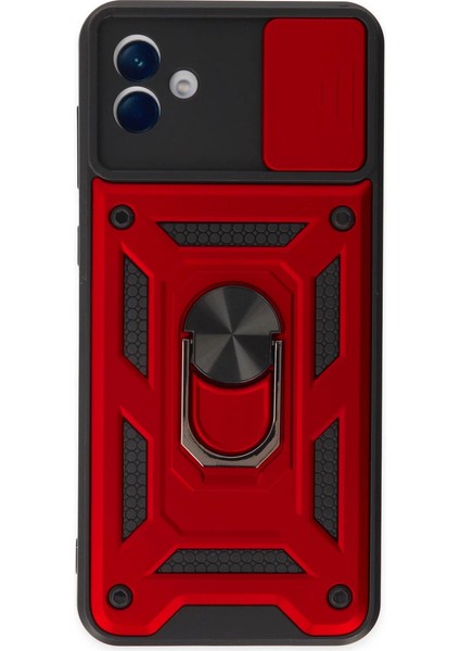 Samsung Galaxy A04 Kılıf Pars Lens Yüzüklü Silikon - Kırmızı