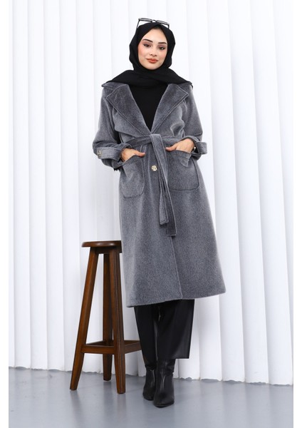 Füme Kruvaze Yaka Kol Apoletli Angora Kaban fiyatları