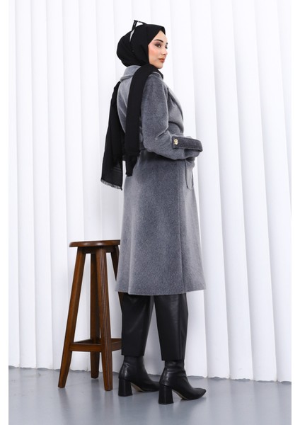 Füme Kruvaze Yaka Kol Apoletli Angora Kaban fırsatları