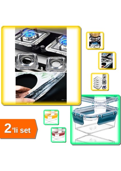 20 Adet Leke Önleyici Ocak Koruyucu Folyo + 3 Adet Dikdörtgen Saklama Kabı 375 ml - 2li Set C0G5A2