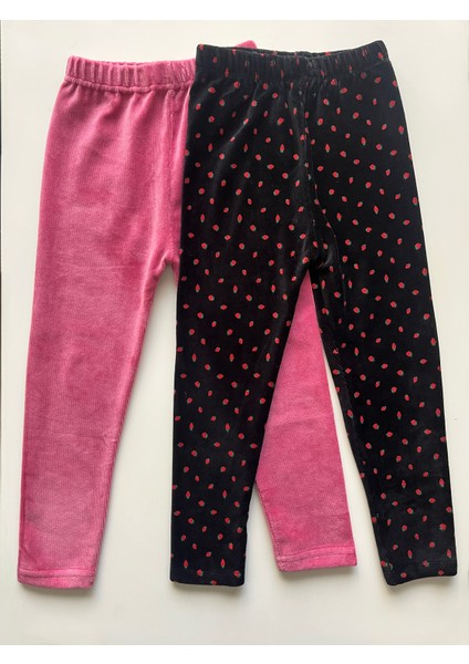 Kız Çocuk Fitilli Kadife %100 Pamuk 2'li Tayt Takım Seti