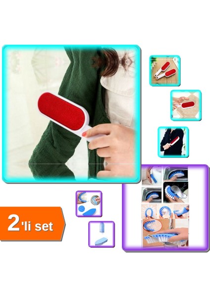 Çift Taraflı Toz Alma Fırçası + Bükülebilir Esnek Kenar Köşe Fırçası - 2li Set E4V2X9