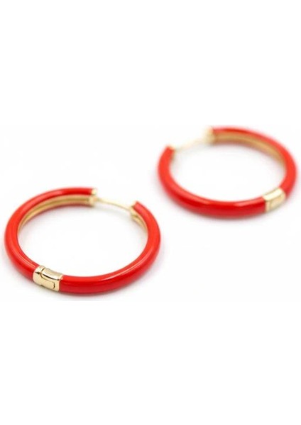 Mineli Halka Küpe - Kırmızı