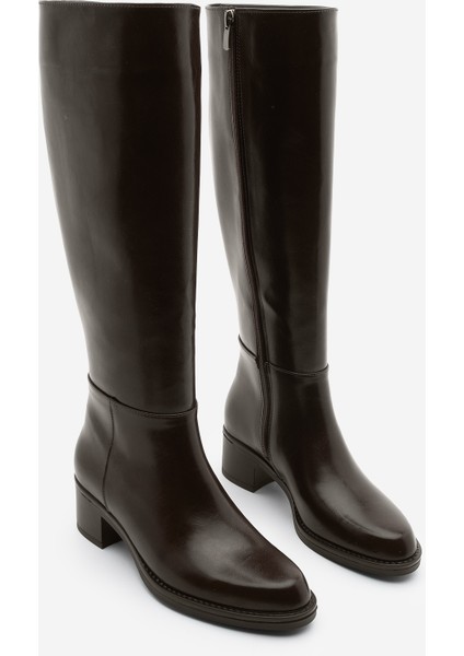 Kadın Fermuarlı Günlük Topuklu Çizme Fabes Kahve indirimleri