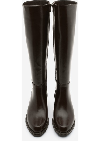 Kadın Fermuarlı Günlük Topuklu Çizme Fabes Kahve