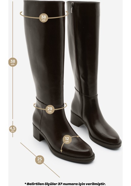 Kadın Fermuarlı Günlük Topuklu Çizme Fabes Kahve