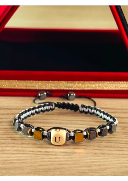 Makrome Örme Bileklik El Yapımı Kişiye Özel Harfli Bileklik Doğal Taş Hematit Bileklik