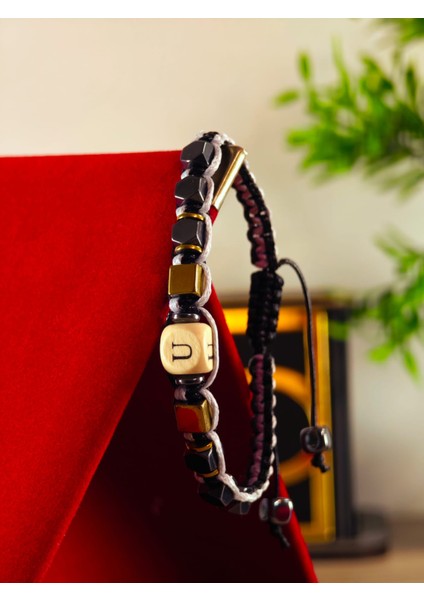 Makrome Örme Bileklik El Yapımı Kişiye Özel Harfli Bileklik Doğal Taş Hematit Bileklik fırsatları