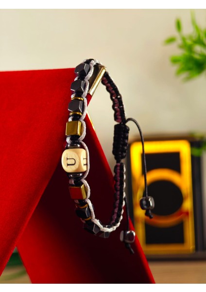 Makrome Örme Bileklik El Yapımı Kişiye Özel Harfli Bileklik Doğal Taş Hematit Bileklik indirimleri