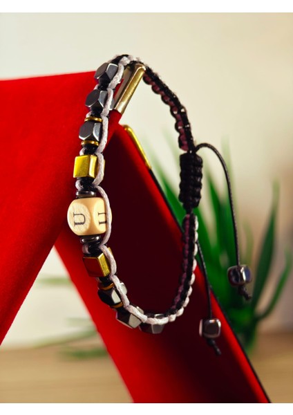 Makrome Örme Bileklik El Yapımı Kişiye Özel Harfli Bileklik Doğal Taş Hematit Bileklik