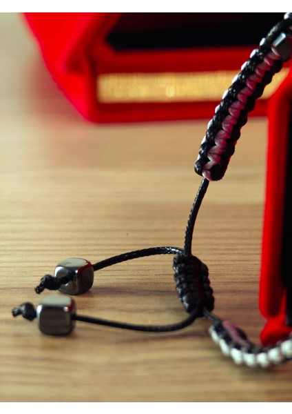 Makrome Örme Bileklik El Yapımı Kişiye Özel Harfli Bileklik Doğal Taş Hematit Bileklik