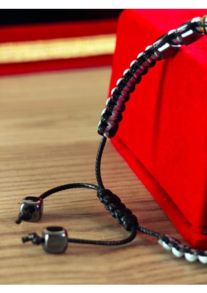 Makrome Örme Bileklik El Yapımı Kişiye Özel Harfli Bileklik Doğal Taş Hematit Bileklik