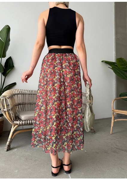 Sptrns Baskılı Astarlı Uzun Etek Kırmızı (Beden: M) fiyatları