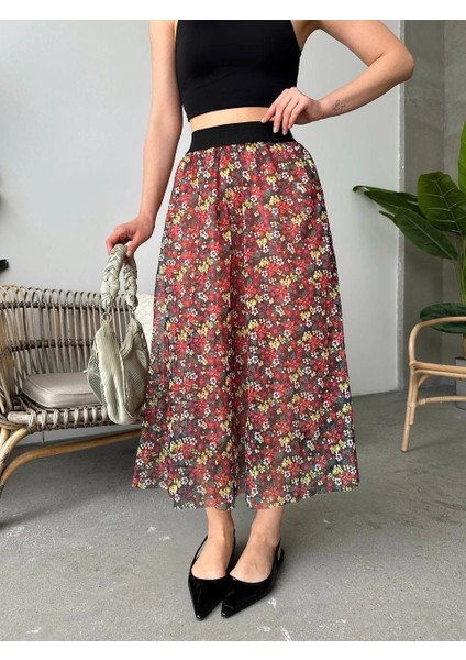 Sptrns Baskılı Astarlı Uzun Etek Kırmızı (Beden: M) indirimleri