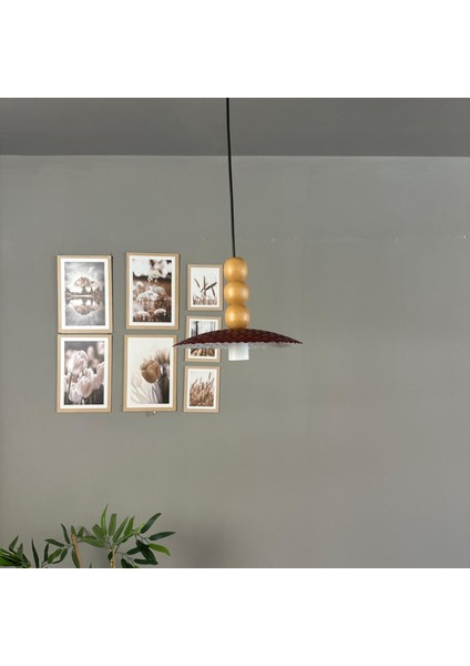 Zetra Vişne Çürüğü Metal Tekli Avize Üçlü Ahşap Boncuk Başlık Modern Dekoratif Sarkıt Aydınlatma