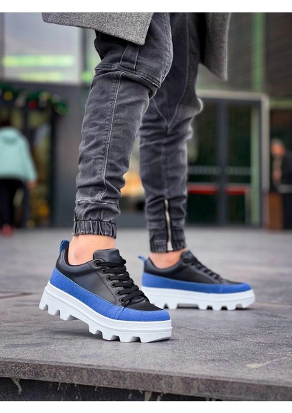 Yzlal KB-056 Kuback Siyah Mavi Detaylı Beyaz Yüksek Taban Günlük Spor Ayakkabı (Numara: 41) fiyatları