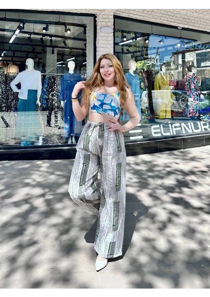 Sptrns Baskılı Bağcıklı Keten Pantolon Krem (Beden: Standart) fiyatları