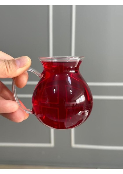 6'lı Keyfi Ala Borosilikat Cam Kulplu Çay Bardağı