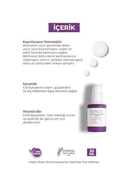 Sinoz Retinol Lift-Xylane Kırışıklık Karşıtı & Cilt Yenileyici Serum 30 Ml.