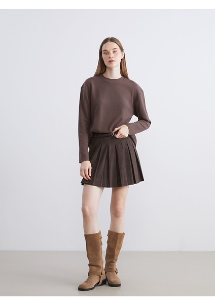 Yeni Sezon Beli Kemerli Ekose Pileli Mini Şort Etek