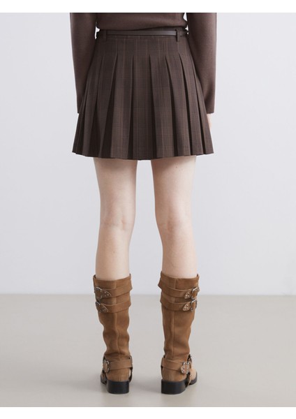 Yeni Sezon Beli Kemerli Ekose Pileli Mini Şort Etek fırsatları